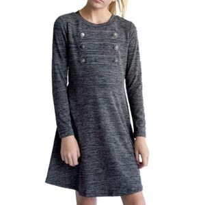 Chic Charcoal Gray Long Sleeve Military Dress with Button Detail